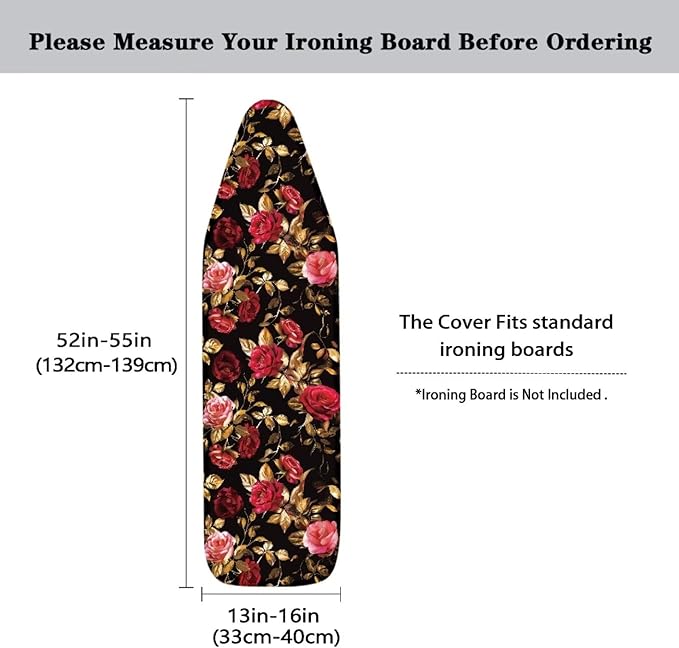 Red Rose Ironing Board Cover Standard Size 15 x 54, Thick Padding - Image 5