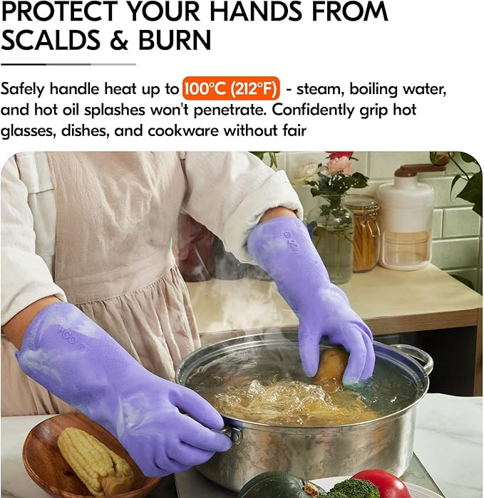 Vgo... Household Cleaning Gloves, Double-layer, Lined Dishwashing Gloves - Image 4