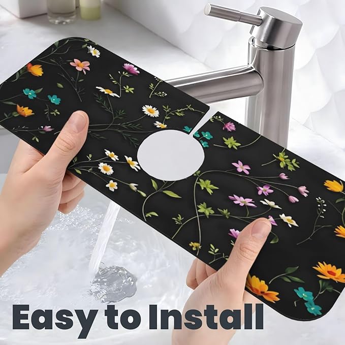 Flower Branch Pattern Design Cute Kitchen sink faucet pad, strong water - Image 7