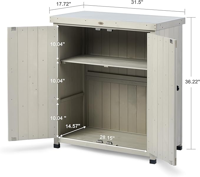 HABAU Outdoor Storage Cabinets Weatherproof for Patio, Garden Work Bench with Shelves & Metal Tabletop, Wooden Potting Table Workstation - Image 3