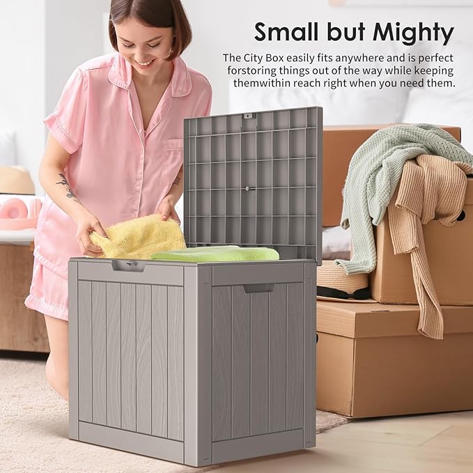 DRATO Deck Boxes, 30 Gallon Outdoor Storage Box for Patio Cushion, Garden Tools, Waterproof and UV Resistant, Lockable (Grey,30 Gallon) - Image 6