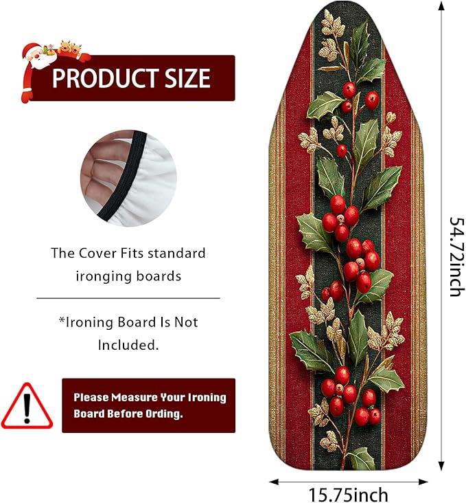 Nuxovilar Ironing Board Covers Winter Holly Berries Pattern Polyester 15x54 - Image 3