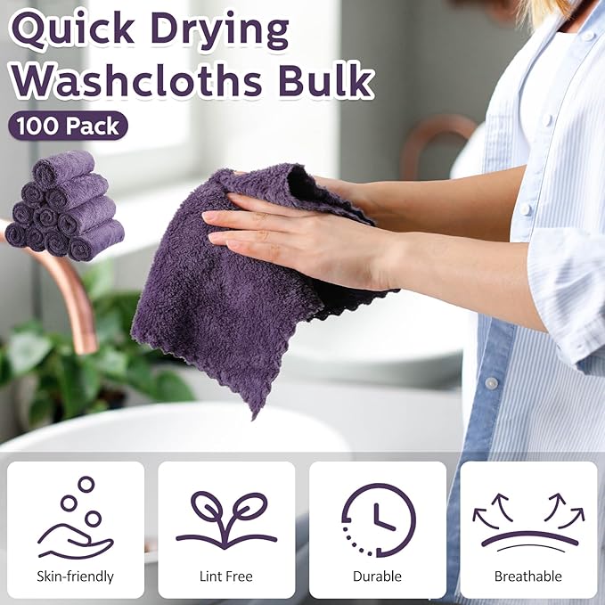 Newwiee 100 Pcs Washcloths Bulk Quick Drying Bathroom Wash Clothes 12 x 12 Inch - Image 3