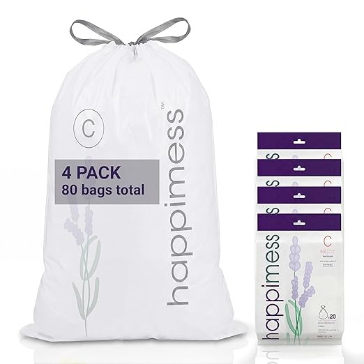 happimess 13.2 Gallon Drawstring Trash Bags, Lavender Scent, Heavy Duty MDPE by Happimess