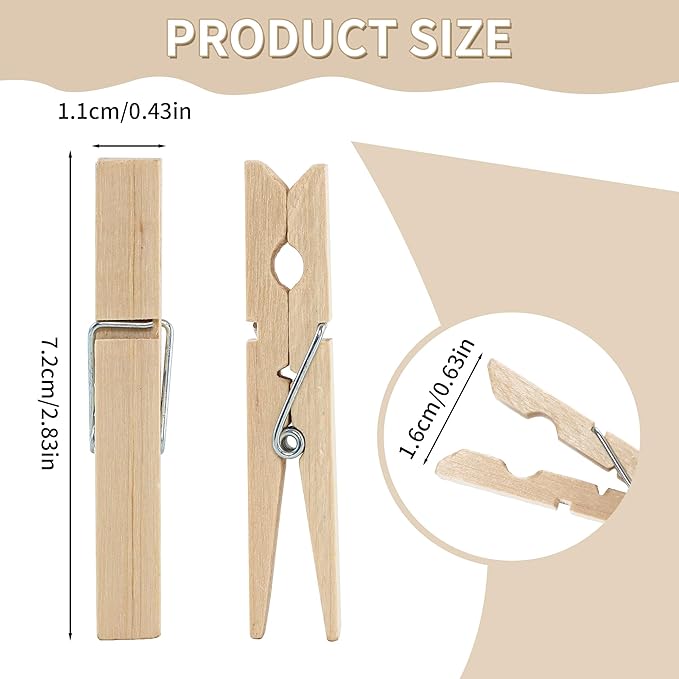 30 PCS Clothes Pins, 2.9 Inch Wooden Clothespins, Heavy Duty Clothes Line Clips - Image 2