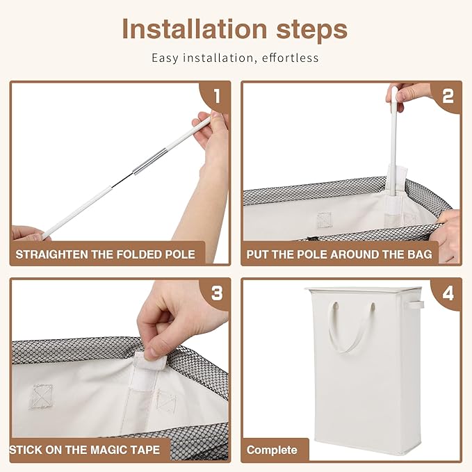 Slim Laundry Basket with Lid and Handles, Foldable Laundry Basket - Image 3
