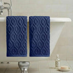 Artoid Mode 2 Pcs Navy Blue 3D Diamond Grid Jacquard Hand Towels - Image 4