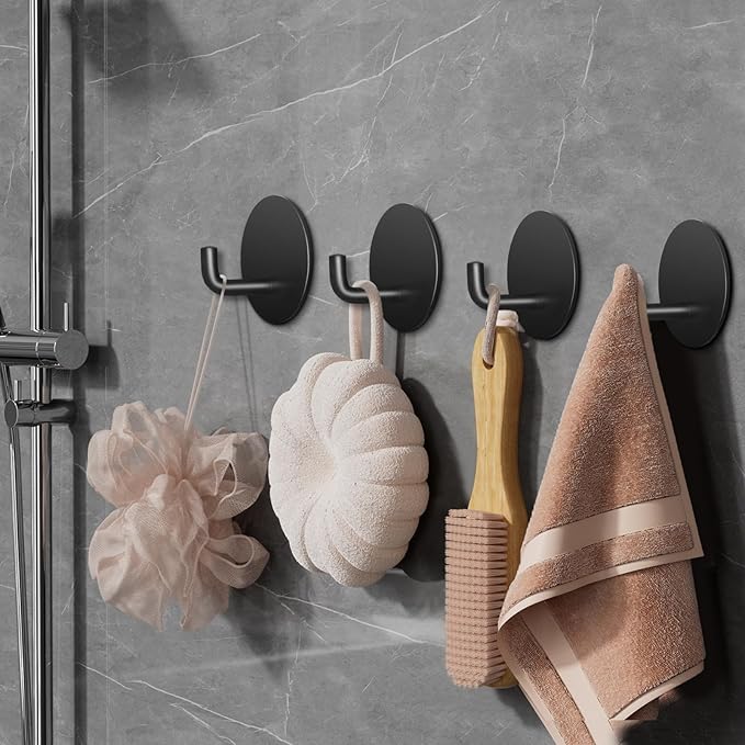Adhesive Hooks for Bathrooms, 4 Piece Towel Hooks for Hanging Hat Robe Coat - Image 2
