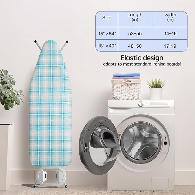 BNDX 15"x54" Ironing Board Cover – Aqua Plaid Design, Thick Padding - Image 6