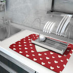 Valentines Day Dish Drying Mat for Kitchen Counter 18x24 Cream Red Love Heart - Image 5