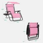 Best Choice Products 30” Wide Folding Zero Gravity Outdoor Recliner Patio Lounge Chair w/Adjustable Canopy Shade, Headrest, Side Accessory Tray - Carnation - Image 2