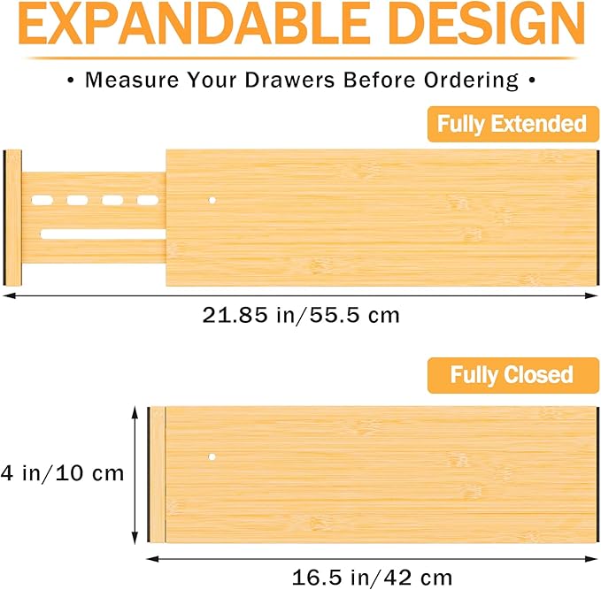 Bamboo Drawer Dividers 4" High, 16.5-22" Adjustable Drawer Organizers - Image 5