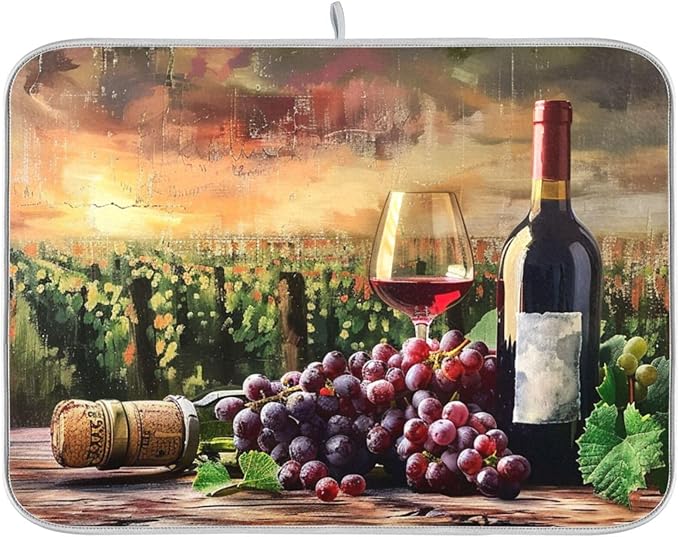 Grapes Wine Glass Bottle Dish Drying Mat by BOENLE-WELCOMEYOURCOMING