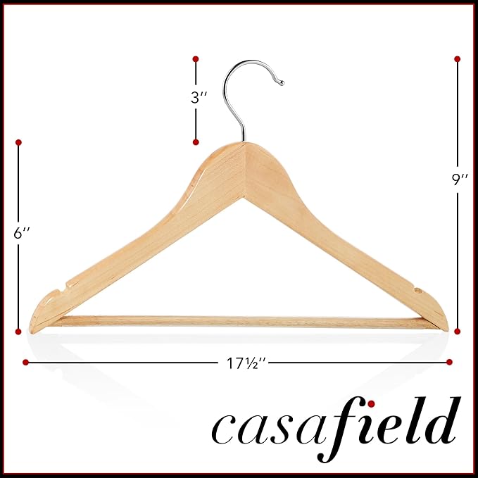 Casafield - 10 Natural Wooden Suit Hangers - Premium Lotus Wood - Image 5