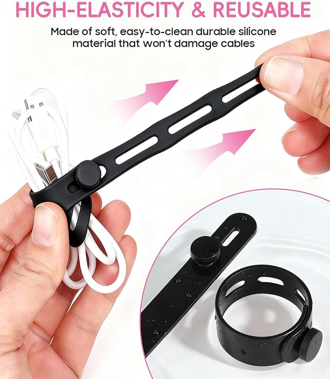 25Pack Silicone Cable Ties, Reusable Cord Organizer - Image 3