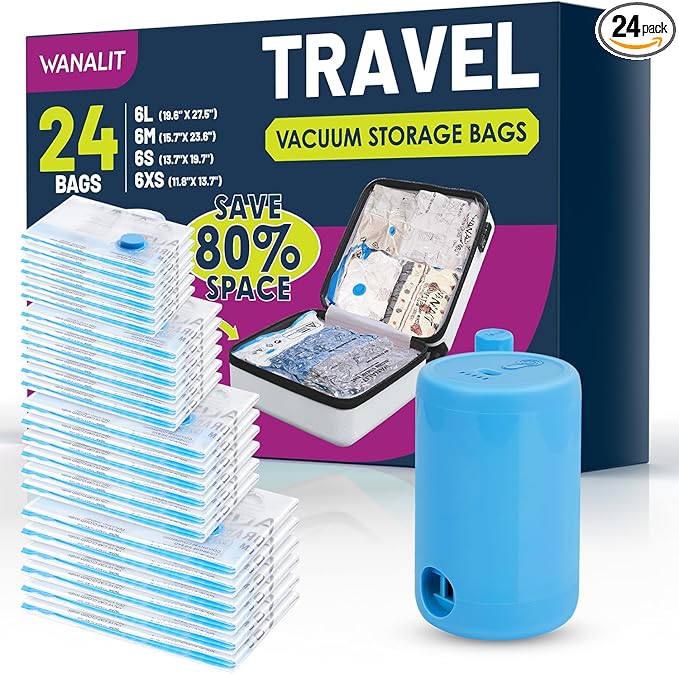 Vacuum Storage Bags for Travel, 24 Pack Vacuum Seal Bags by WANALIT