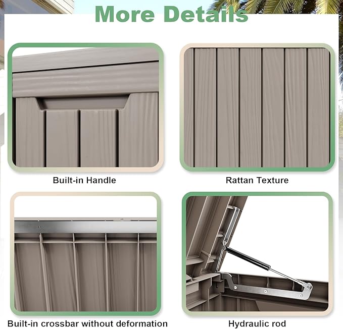 DRATO 80 Gallon Large Deck Box, Outdoor Storage Box for Patio Furniture, Patio Cushions, Gardening Tools, Pool Supplies 480lbs Weight Capacity,Waterproof Resin Storage Boxes（Gray，80 Gallon） - Image 4