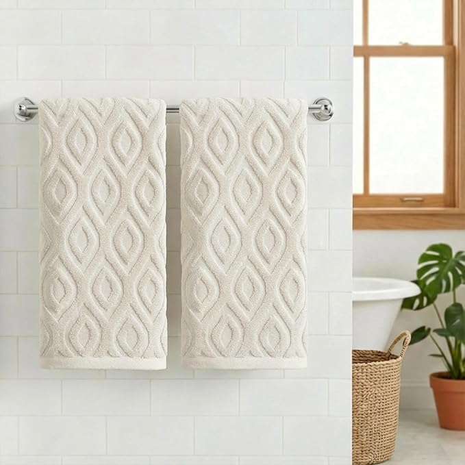 Artoid Mode 2 Pcs Beige 3D Diamond Grid Jacquard Hand Towels - Image 2