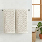 Artoid Mode 2 Pcs Beige 3D Diamond Grid Jacquard Hand Towels - Image 2