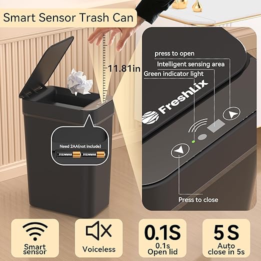 3 Pack Bathroom Trash Can 2.6 Gallon Small Touchless Automatic Motion Sensor - Image 3