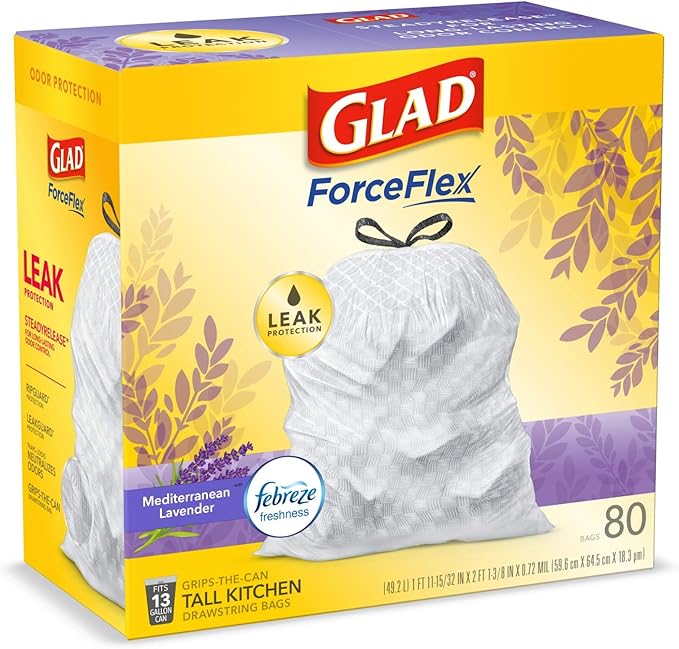Glad ForceFlex Tall Kitchen Trash Bags, 13 Gallon, Gain Lavender - Image 10