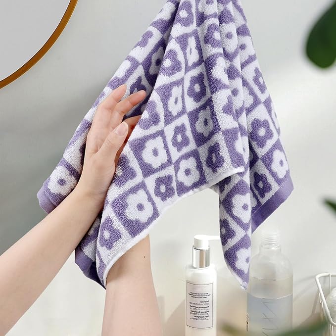 Jacquotha Cotton Hand Towels Lilac Checkered Floral - Image 8