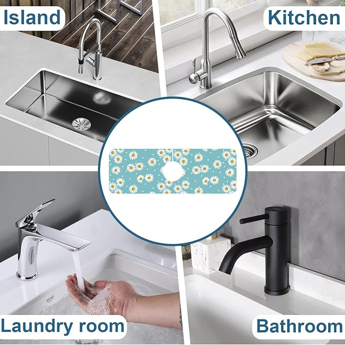 Cute Daisy Sink Faucet Absorbing Mat White Daisies Super Absorbent Fast Drying - Image 7