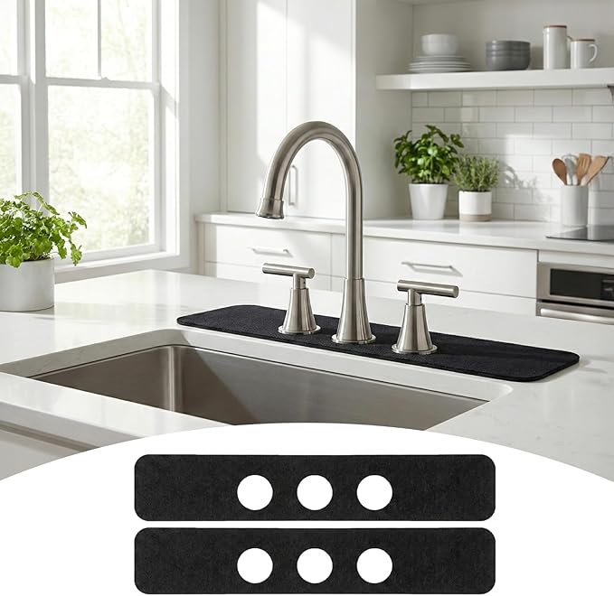 2PCS Faucet Mat for Bathroom Sink 3 Holes: 23.5’’Lx4.5’’W Splash Guard Fits 8 by EazziSwitch