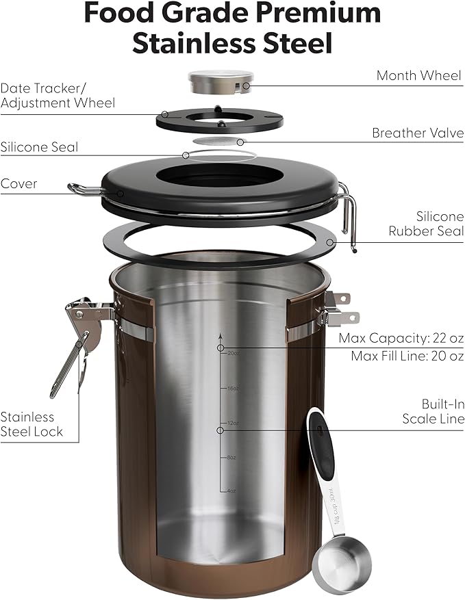Veken Coffee Canister with Window, Airtight Stainless Steel Kitchen Food - Image 5