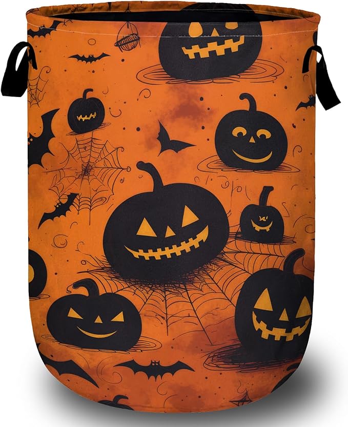 Spooky Pumpkin Laundry Basket, Halloween Laundry Hamper Collapsible Oxford Cloth by ANTJOO