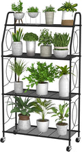 4 Tier Plant Stand with Wheels, Plant Shelf for Indoor Outdoor, Heavy Duty Metal Tall Plant Stands Holder Rack for Living Room Balcony and Garden, Black by VyGrow
