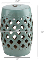 Outsunny 13" x 18" Ceramic Garden Stool with Woven Lattice Design & Glazed Strong Materials Decorative Outdoor Stool, Antique Blue - Image 3
