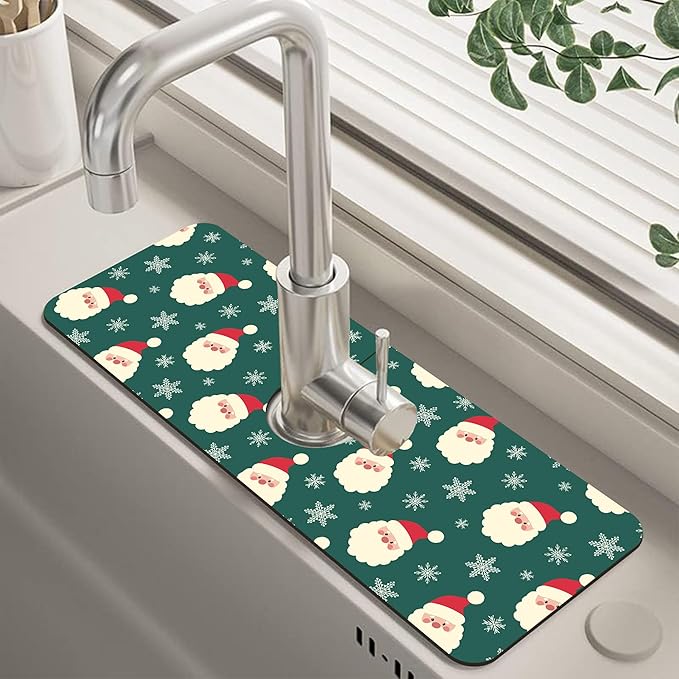 Christmas Kitchen Sink Splash Guard Mat Santa Claus and Snowflakes Sink Splash by Unknown