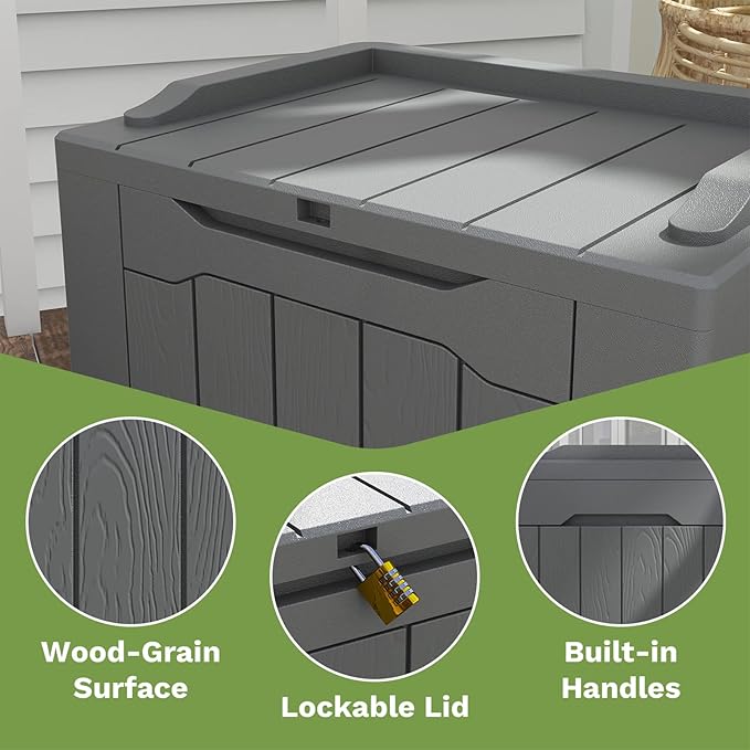 Patiowell 30 Gallon Resin Deck Box, Outdoor Storage Box for Patio Furniture, Deliveries, Pool Supplies,Waterproof and Lockable, Grey - Image 4