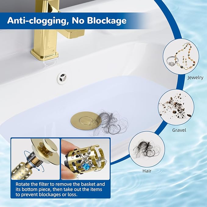 Hibbent Upgraded 3 in 1 Bathroom Sink Drain Strainer, Universal Pop Up Stopper - Image 2