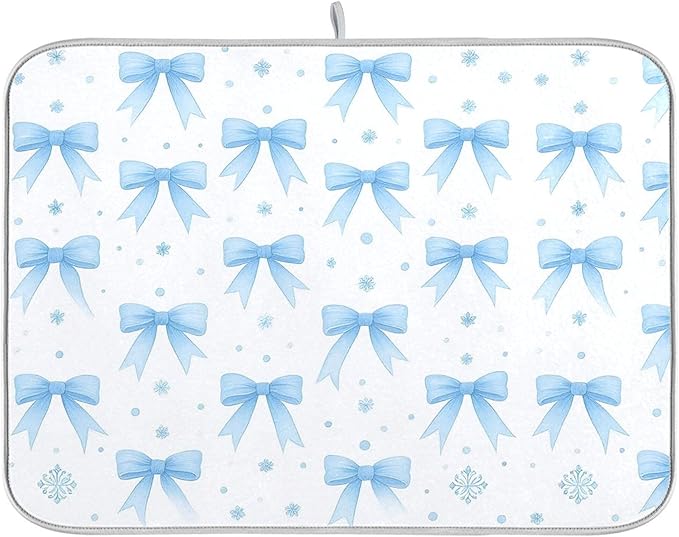 Blue Bow Ribbon Dish Drying Mat by Wamika