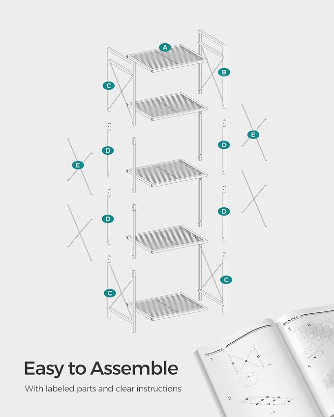 SONGMICS 5-Tier Metal Storage Rack, Shelving Unit with X Side Frames, Dense Mesh, 12.6 x 15.7 x 57.3 Inches, for Entryway, Kitchen, Living Room, Bathroom, Industrial Style, Ink Black UBSC145B01 - Image 8