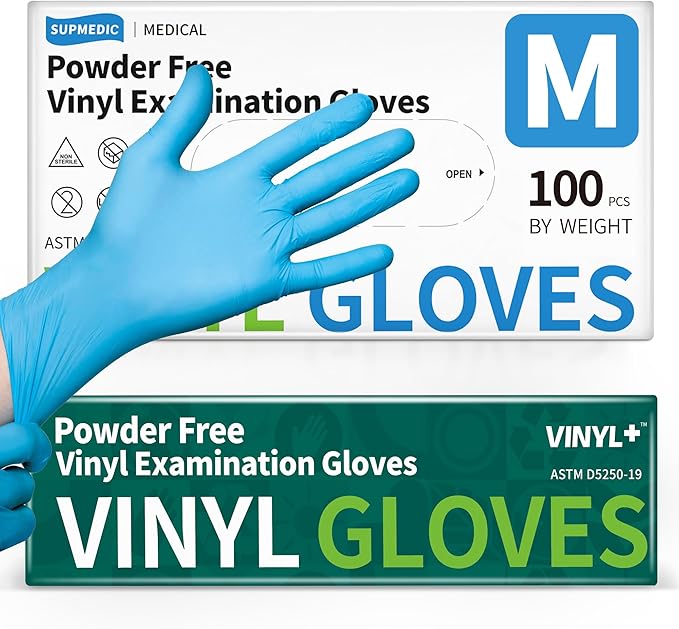 Vinyl Disposable Exam Gloves, 4Mil Powder-Free Latex-Free Food Grade Cooking by Supmedic