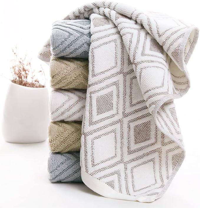 Pidada Bath Hand Towel Set of 3 Diamond Pattern 100% Cotton Absorbent Soft - Image 2