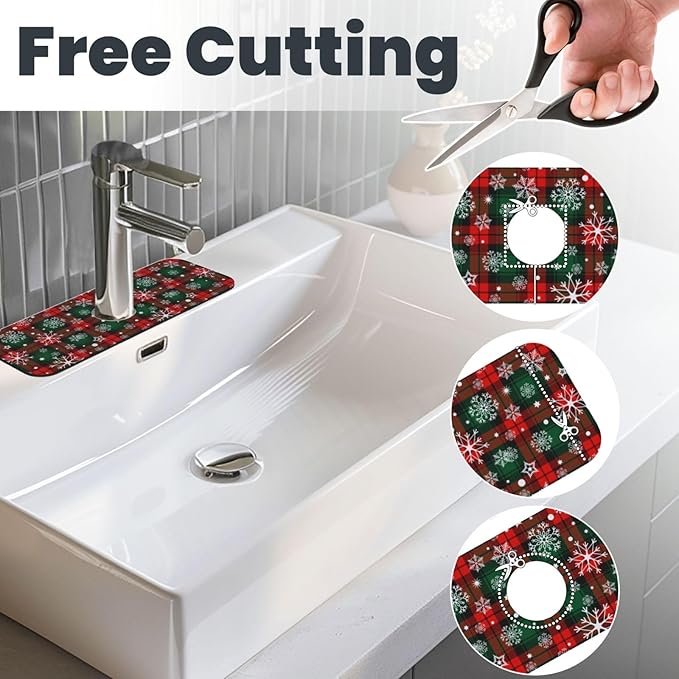 Merry Christmas Snowflakes Red Green Lattice Plaid Kitchen Sink Splash Guard - Image 3