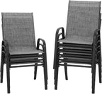 PIZZELLO Patio Chairs Set of 8 - Outdoor Stackable Dining Chairs for All Weather - Lightweight Textilene Outdoor Chair Sets with Armrests - 330Lbs Capacity - for Backyard Garden Porch Poolside (Grey) by PIZZELLO