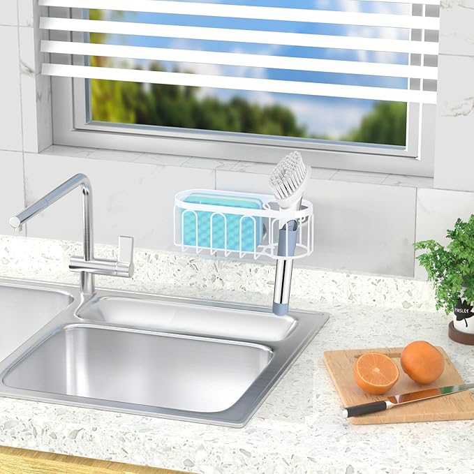 Yazoni 2-in-1 Sponge Holder for Kitchen Sink, Sink Caddy Kitchen Sink Organizer - Image 4