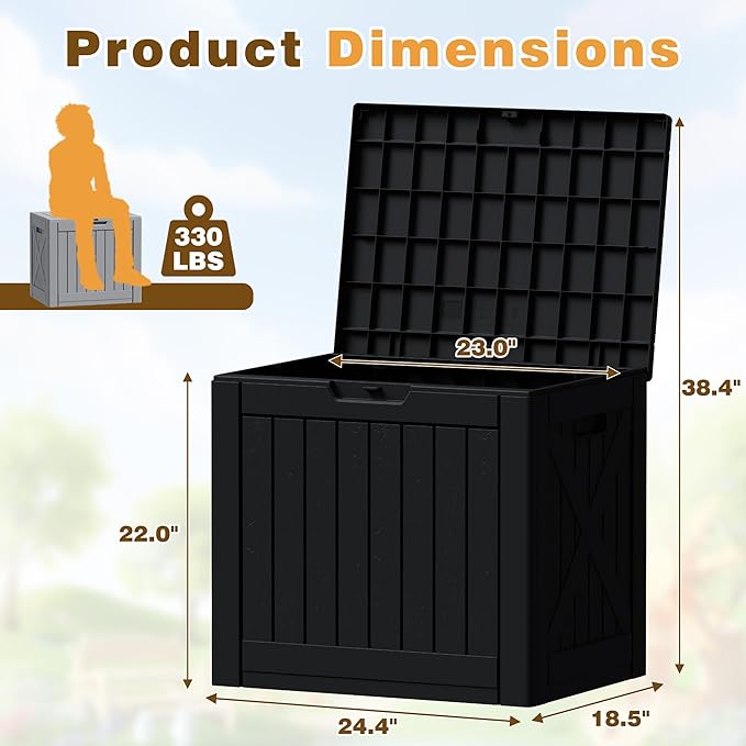 Flamaker Resin Deck Box 40 Gallon Waterproof Outdoor Indoor Storage Box Imitation Wood Resin for Patio Furniture Garden Tools and Pool (Black) - Image 7