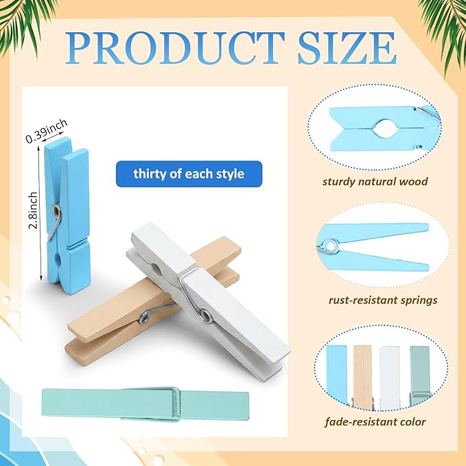 Weysat 120 Pcs Summer Colored Clothes Pins 2.9 Wooden Funny Clothespins Deep - Image 2