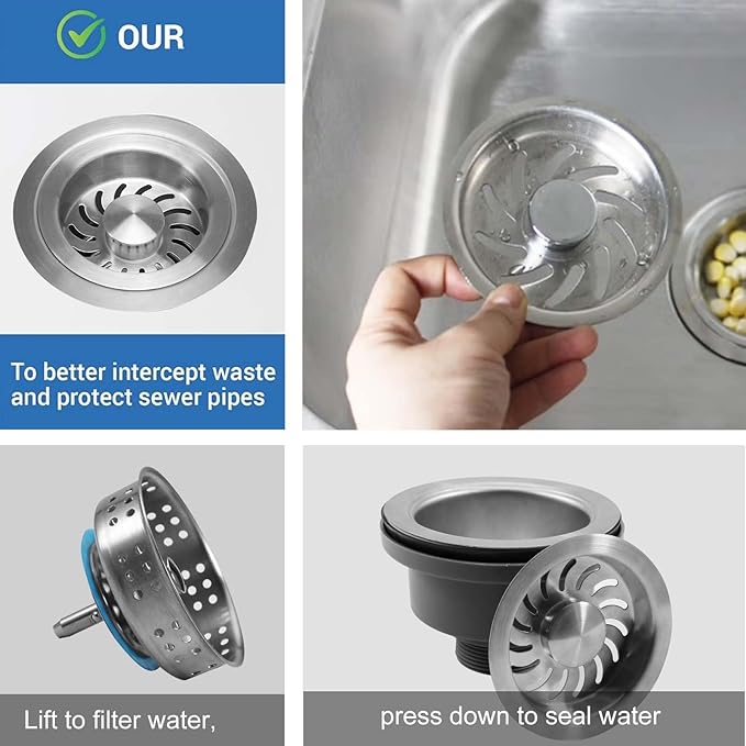 3-1/2 ‘’Kitchen Sink Drain Assembly Kit 304 Stainless Steel Sink Strainer Drain - Image 4
