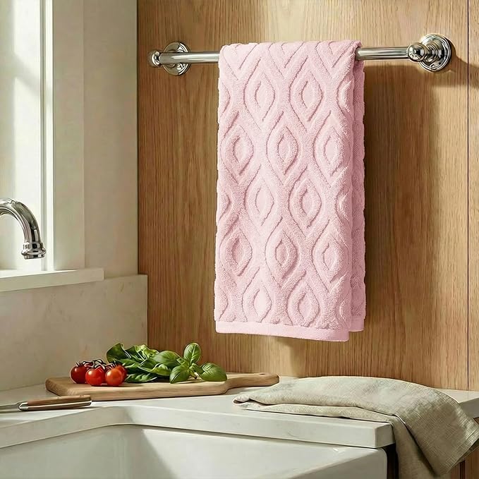 Artoid Mode 1 Pc Pink 3D Diamond Grid Jacquard Hand Towels - Image 3