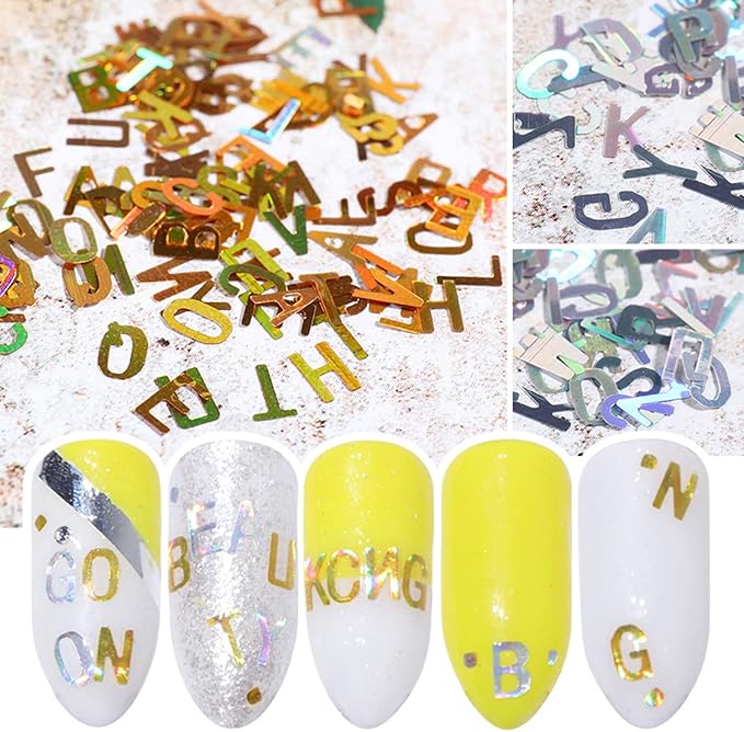 12 Colors Letter Nail Art Glitter Sequins, Holographic 3D Alphabet Nail Art - Image 4