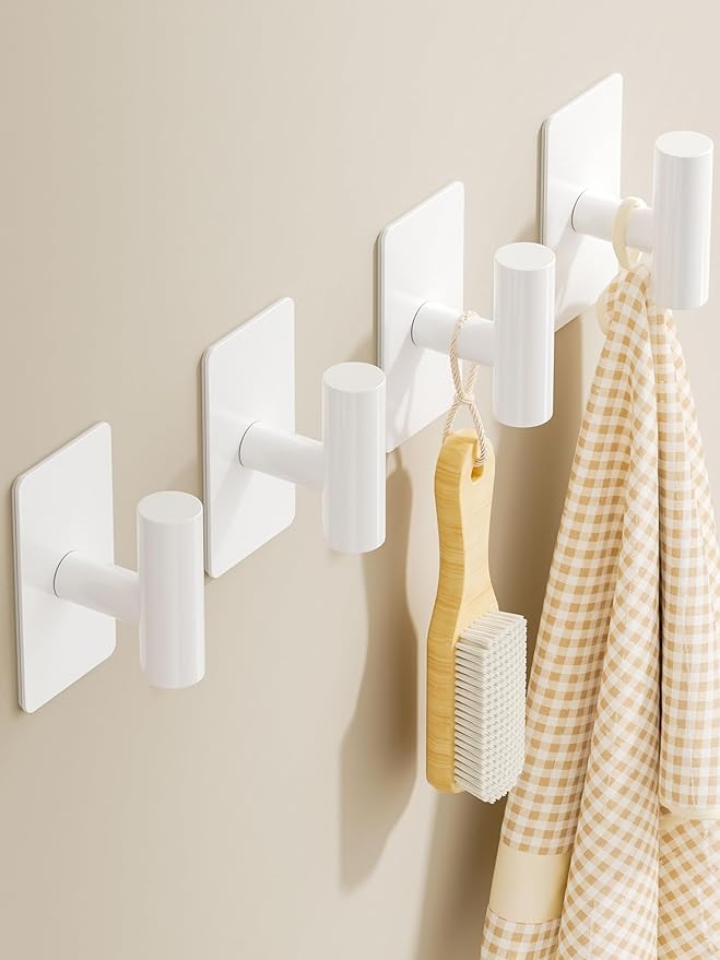 Towel Hooks for Bathrooms – 4 Pack, Smooth White Finish, T-Shaped Stainless by GWAAZXGZ