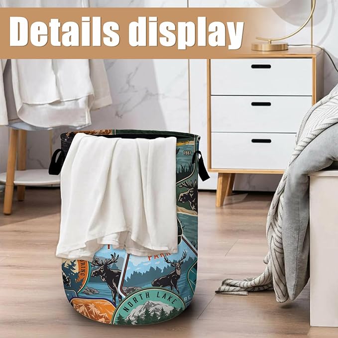 Retro Mountain Bear Laundry Basket, Foldable Wild Animals Laundry Hamper Tote - Image 6