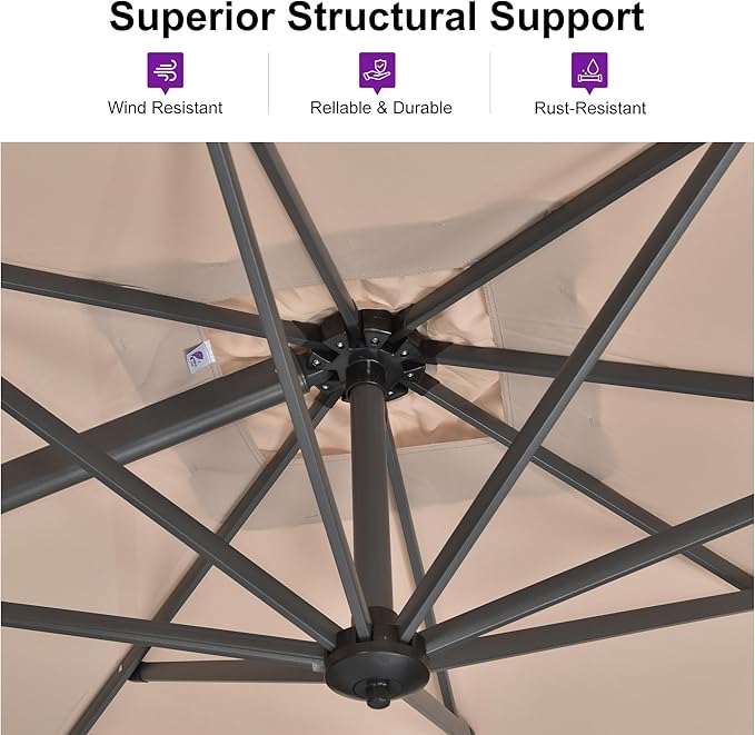 PURPLE LEAF 9 Feet Patio Umbrella with Base Outdoor Cantilever Square Umbrella Aluminum Offset Umbrella with 360-degree Rotation for Garden Deck Pool Patio, Beige - Image 3